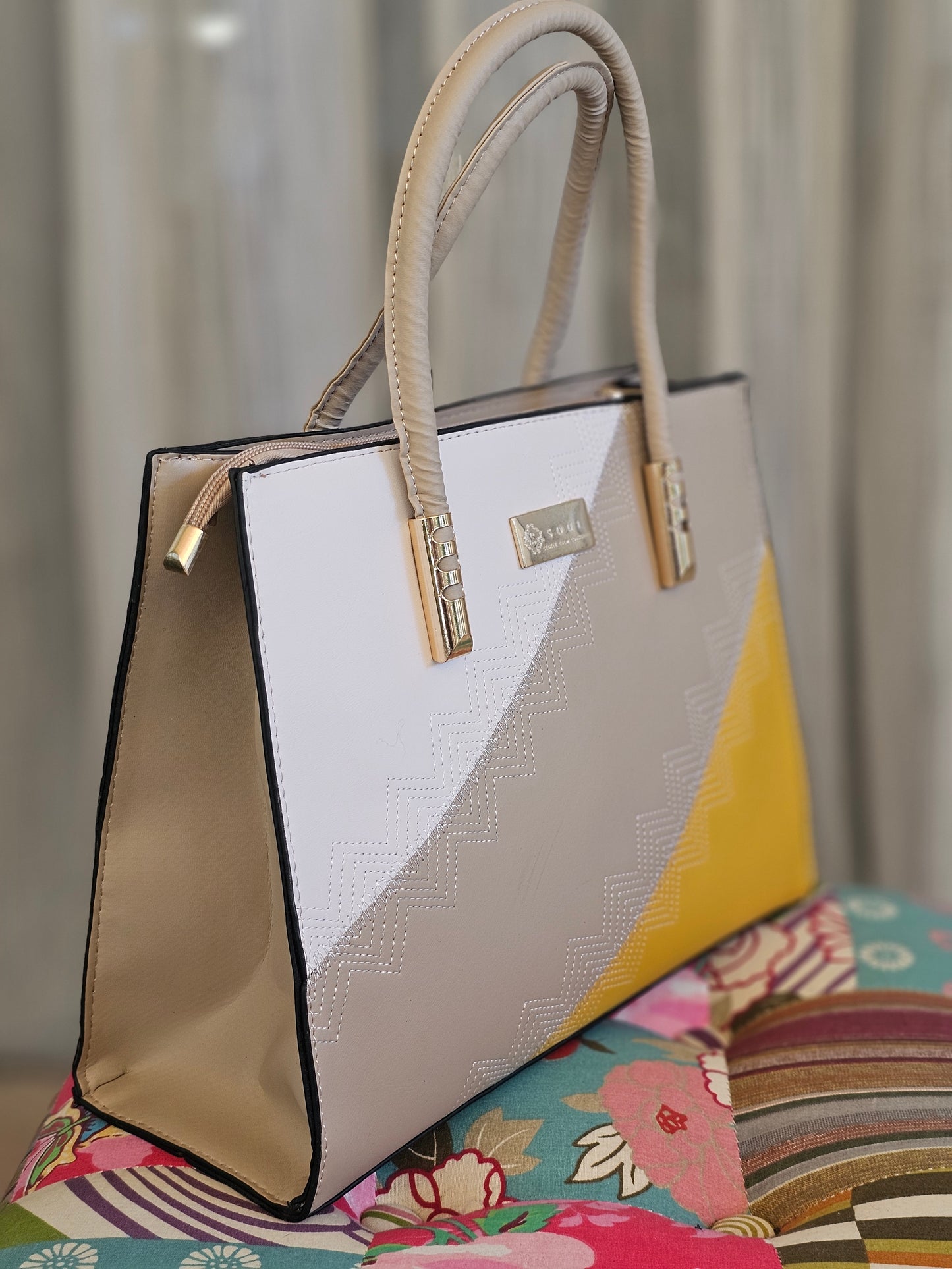 Soul Γυναικεία Τσάντα Rational Μπεζ με Λευκό και Κίτρινο 231108